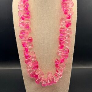 Vintage 1960s Hong Kong Two Tone Pink Lucite Faceted Teardrop Bead Necklace